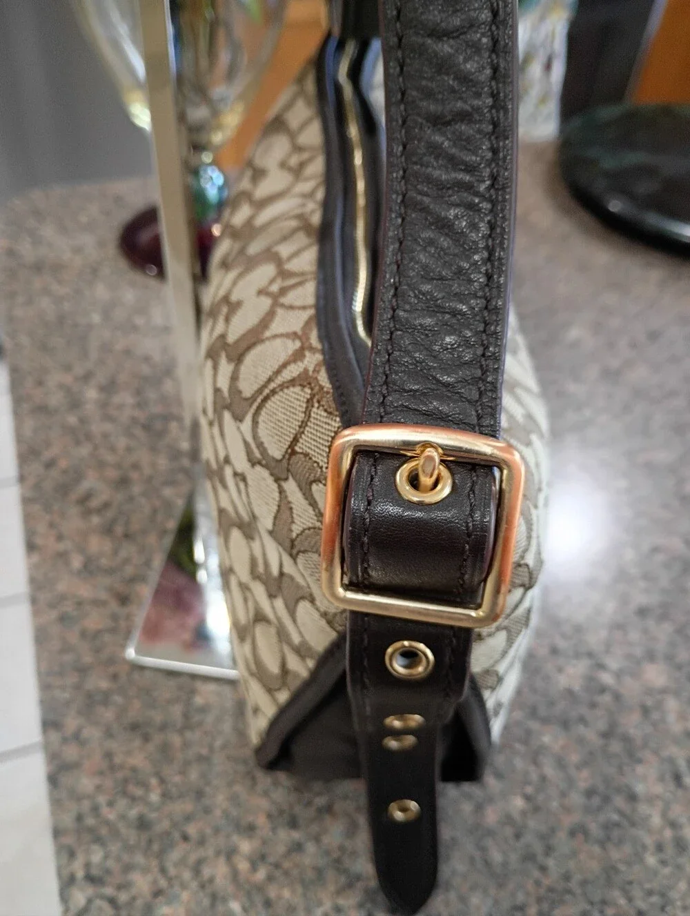 Coach Khaki and Brown Signature Canvas Shoulder Bag
